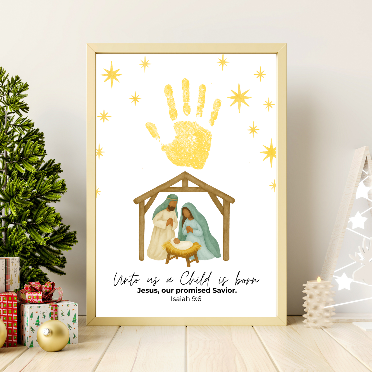 Diverse Nativity Handprint Craft Printable | Inclusive Christian Christmas Keepsake | Unto Us a Child Is Born Handprint Activity | Isaiah 9:6 Craft