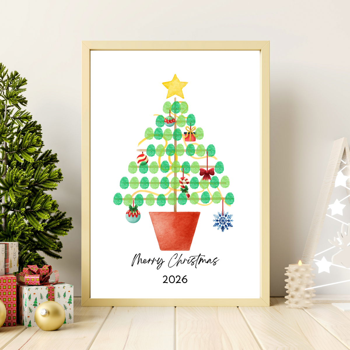 Christmas Fingerprint Tree Craft Printable | Christmas Tree Fingerprint Keepsake | Preschool Christmas Activity | Holiday Finger Painting Craft