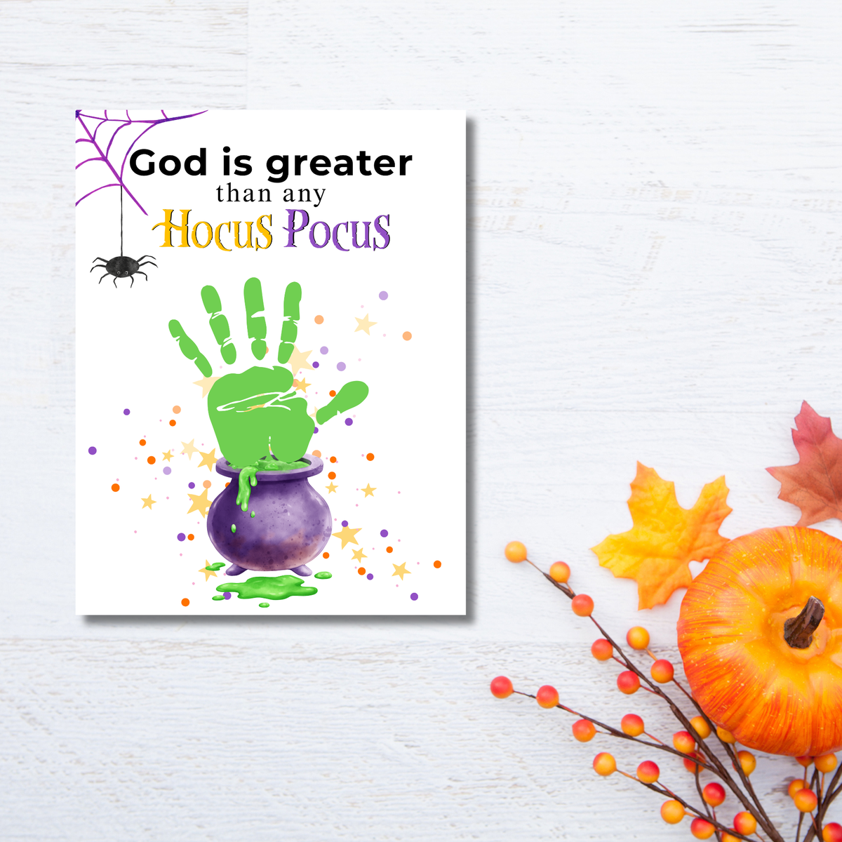 God Is Greater Than Any Hocus Pocus Halloween Handprint Craft | Christian Halloween Printable | Faith-Based Preschool Keepsake | Church Activity