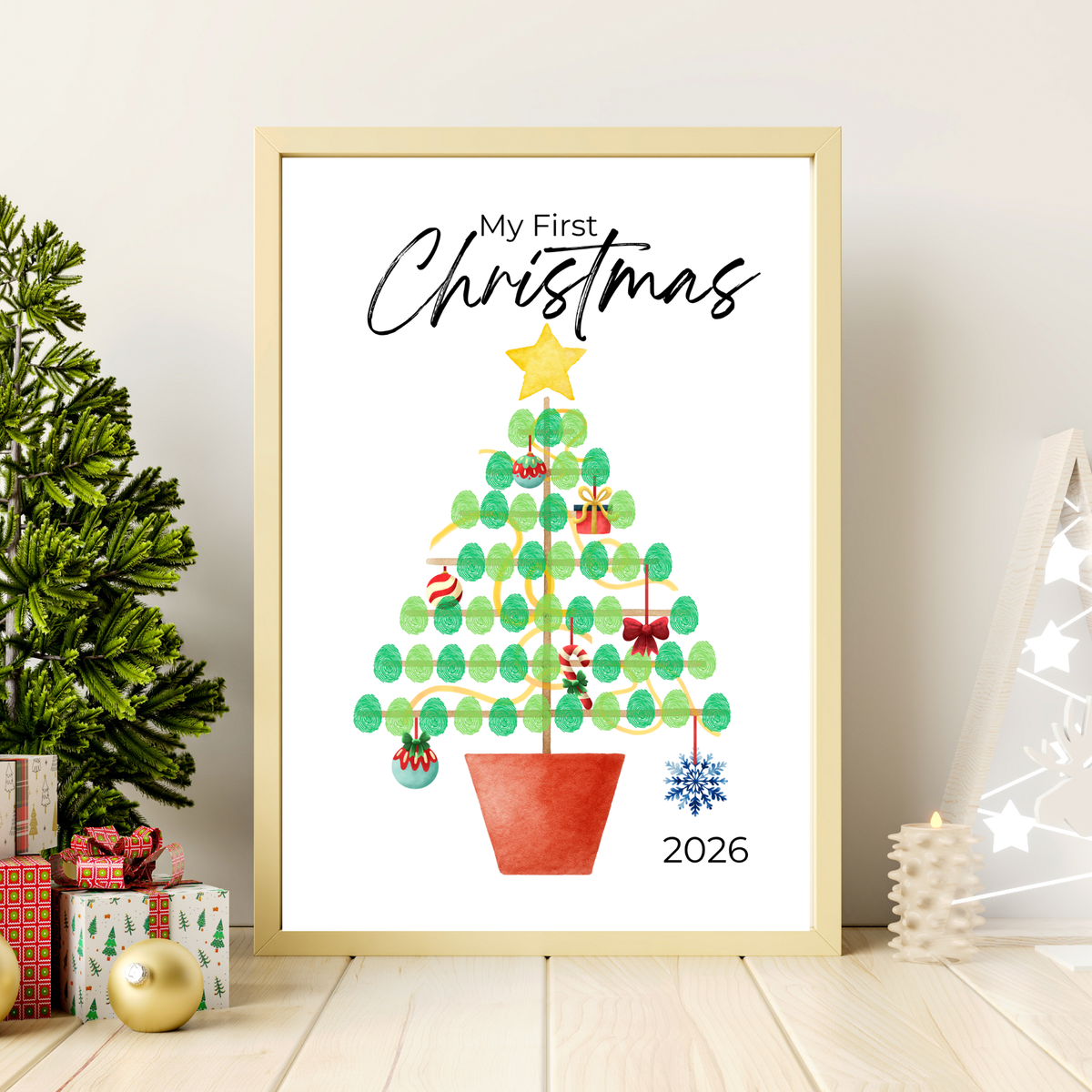 My First Christmas Fingerprint Tree Craft Printable | Baby's First Christmas Keepsake | Christmas Finger Painting Activity | Preschool Holiday Craft