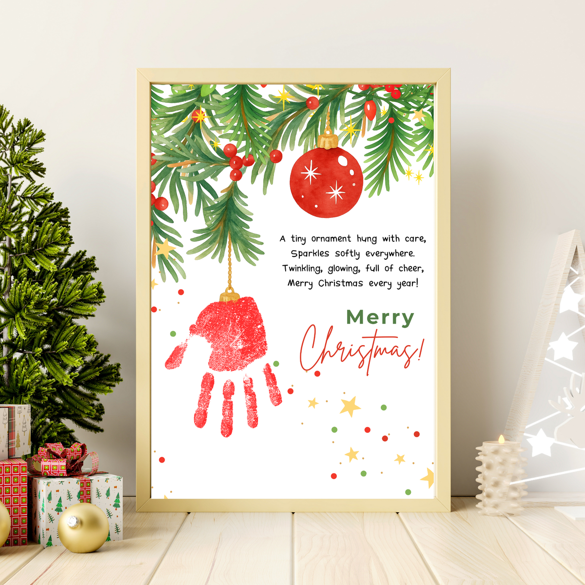 Christmas Ornament Handprint Craft Printable | Merry Christmas Keepsake | Preschool Christmas Handprint Activity | Holiday Classroom Craft