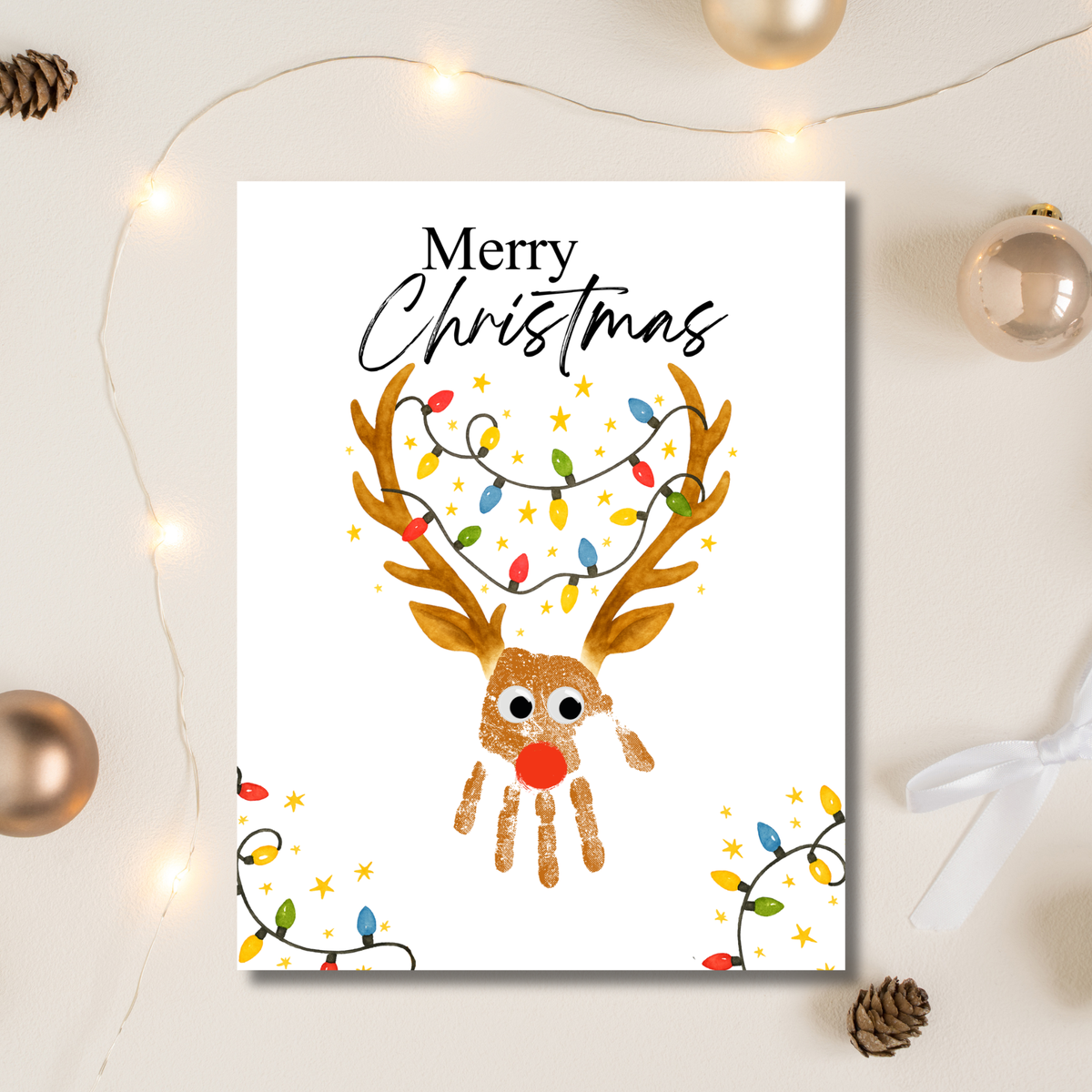Merry Christmas Reindeer Handprint Craft Printable | Reindeer Keepsake | Christmas Handprint Activity | Preschool Christmas Craft | Holiday Handprint Art