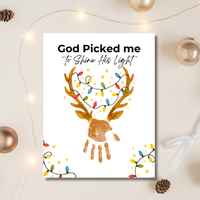 Christian Reindeer Handprint Craft Printable | God Picked Me to Shine His Light | Christmas Handprint Keepsake | Faith Christmas Craft | Sunday School Activity