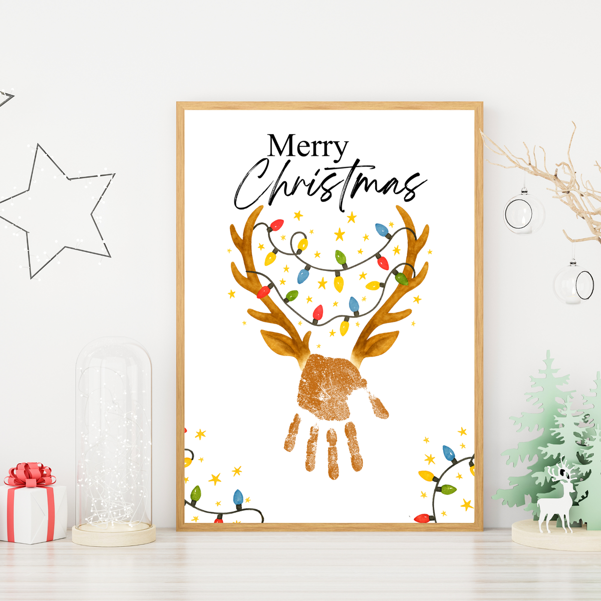 Merry Christmas Reindeer Handprint Craft Printable | Reindeer Keepsake | Christmas Handprint Activity | Preschool Christmas Craft | Holiday Handprint Art