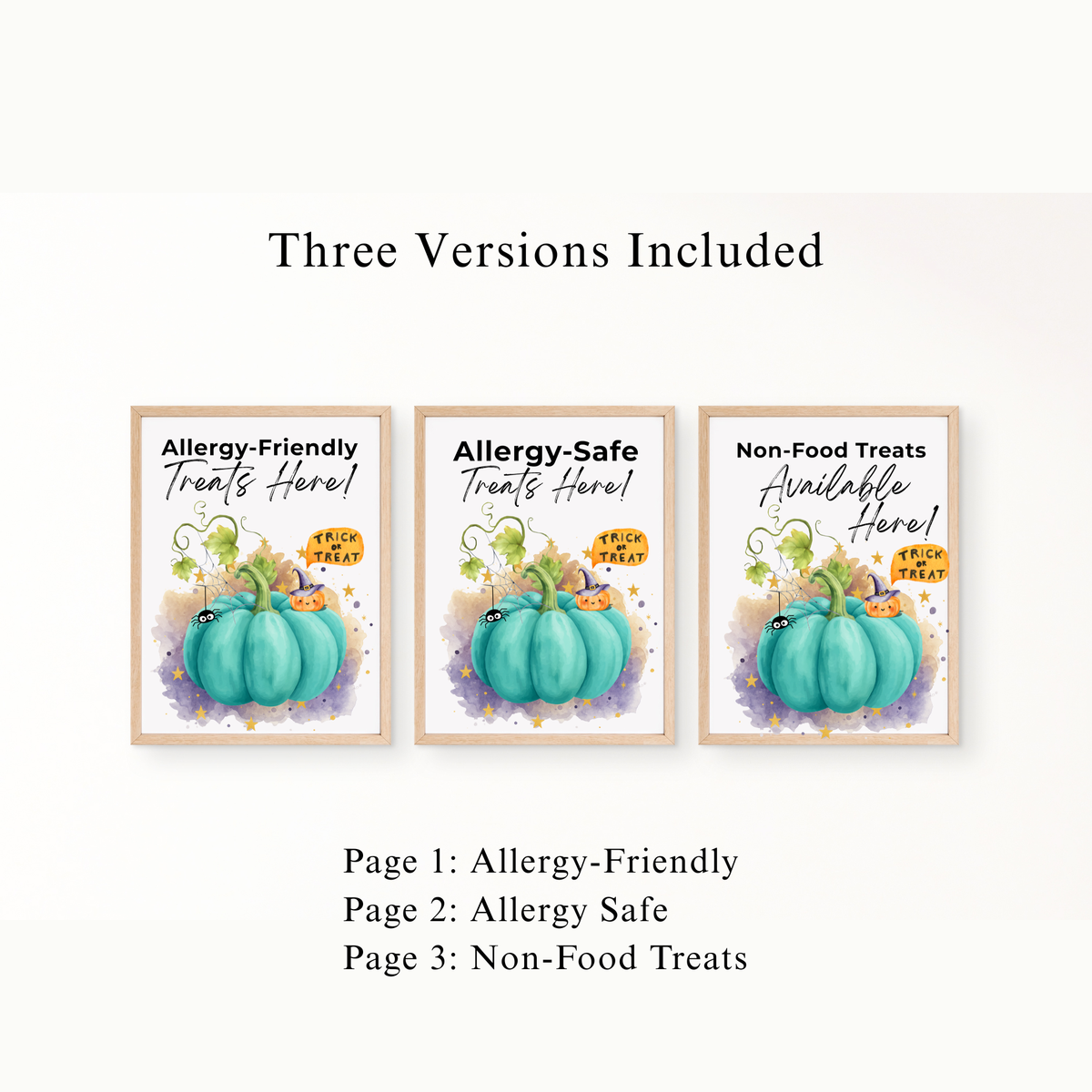 Halloween Allergy-Friendly Sign Printable Bundle | Teal Pumpkin Project Sign | Non Food Treats Sign | Allergy Safe Trick or Treat Printable