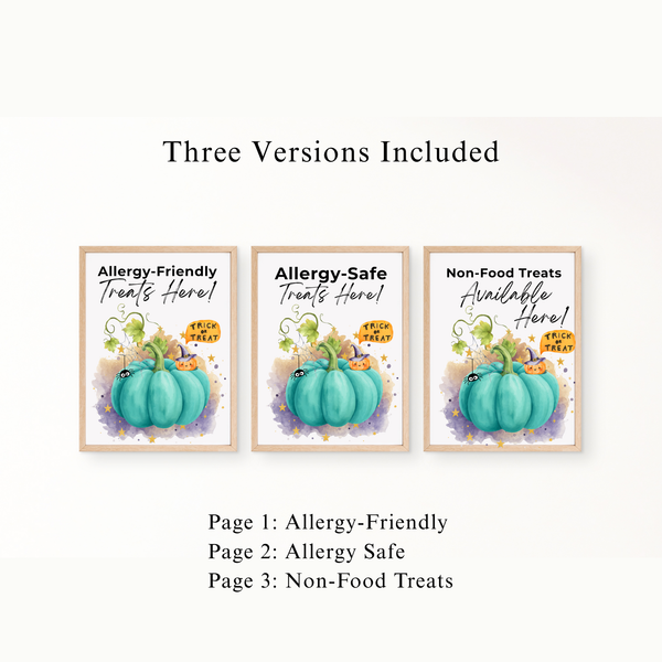 Halloween Allergy-Friendly Sign Printable Bundle | Teal Pumpkin Project Sign | Non Food Treats Sign | Allergy Safe Trick or Treat Printable