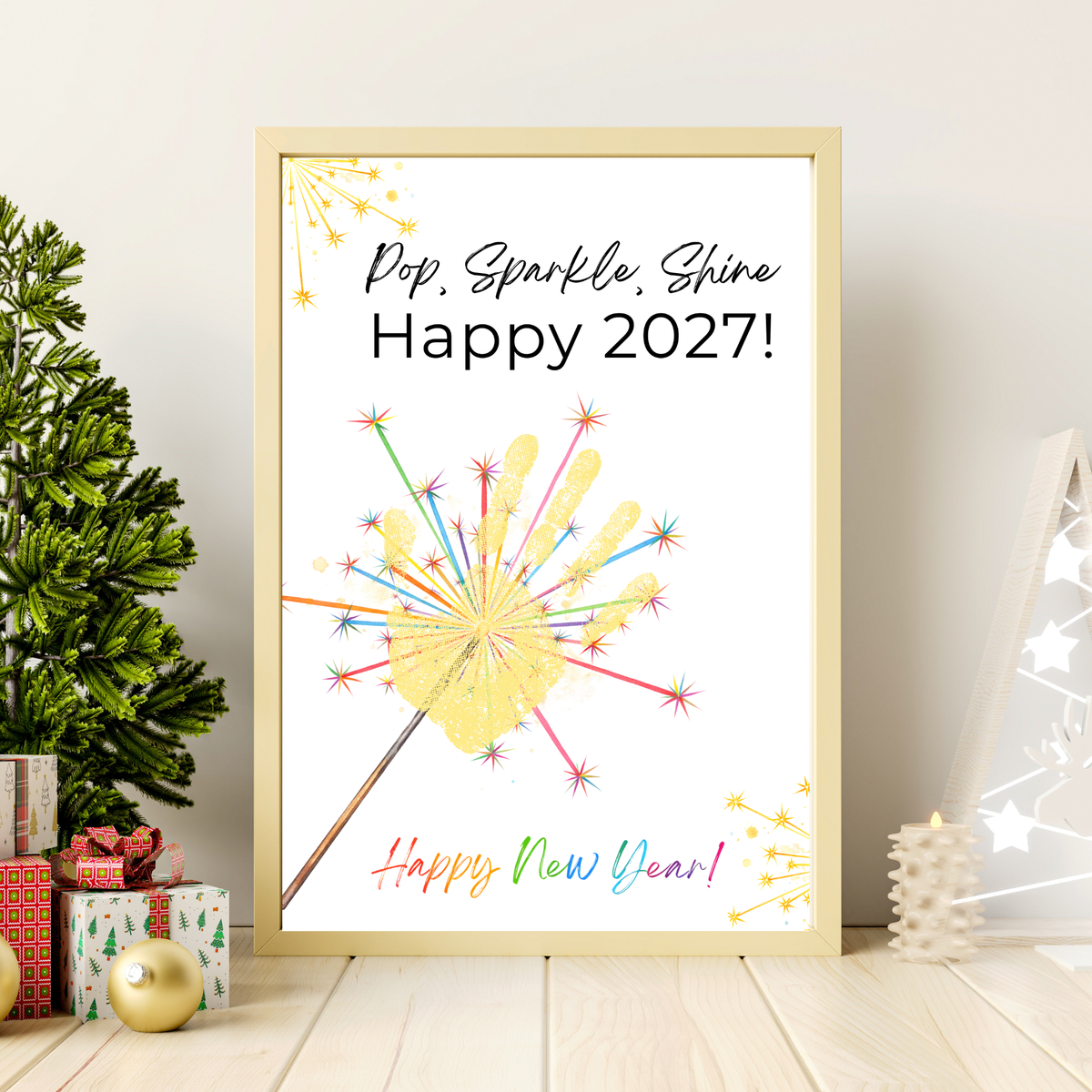 Pop, Sparkle, Shine Happy 2027 Handprint Craft Printable | New Year's Eve Handprint Keepsake | Preschool New Year Activity | 2027 Kids Craft