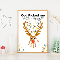 Christian Reindeer Handprint Craft Printable | God Picked Me to Shine His Light | Christmas Handprint Keepsake | Faith Christmas Craft | Sunday School Activity