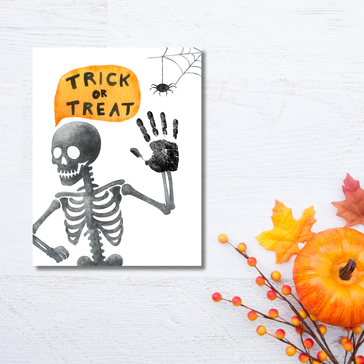 Trick or Treat Skeleton Handprint Craft Printable | Halloween Handprint Keepsake for Kids | Preschool Halloween Activity | Daycare & Classroom Craft