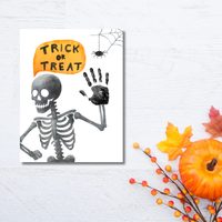 Trick or Treat Skeleton Handprint Craft Printable | Halloween Handprint Keepsake for Kids | Preschool Halloween Activity | Daycare & Classroom Craft