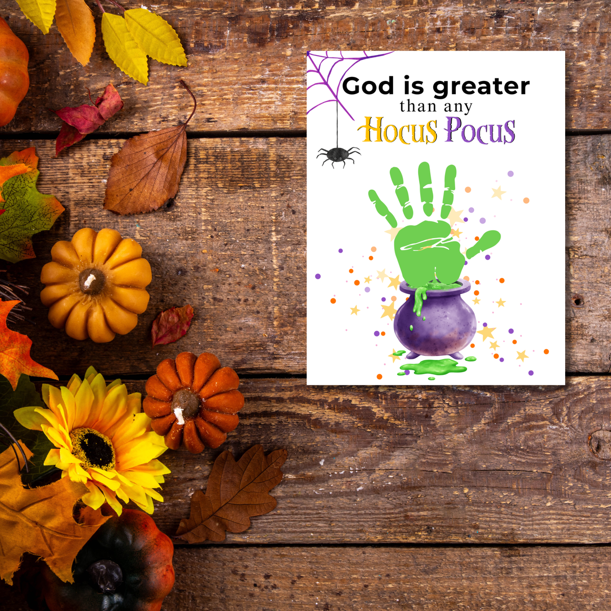 God Is Greater Than Any Hocus Pocus Halloween Handprint Craft | Christian Halloween Printable | Faith-Based Preschool Keepsake | Church Activity