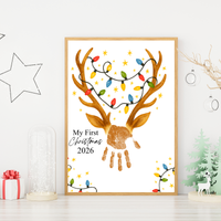 My First Christmas Reindeer Handprint Craft Printable | Baby's First Christmas Keepsake | Christmas Handprint Art | Reindeer Christmas Craft | Holiday Activity