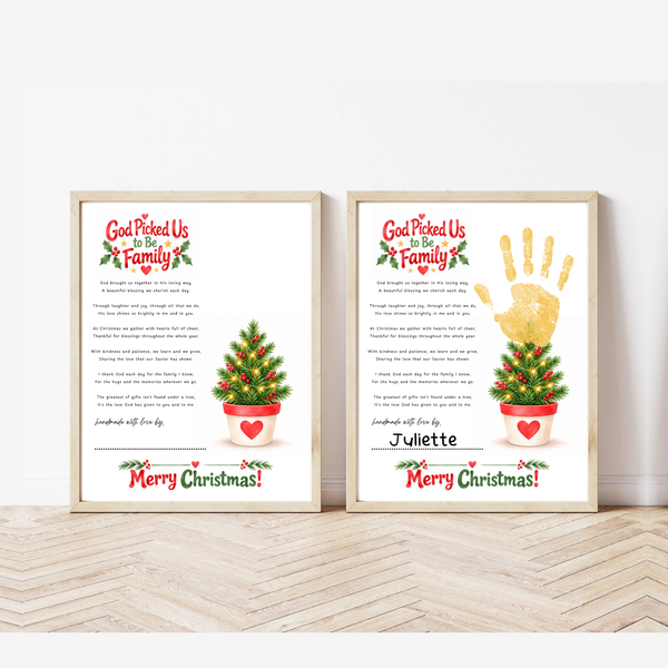 God Picked Us to Be Family Christmas Handprint Craft | Christian Family Keepsake Printable
