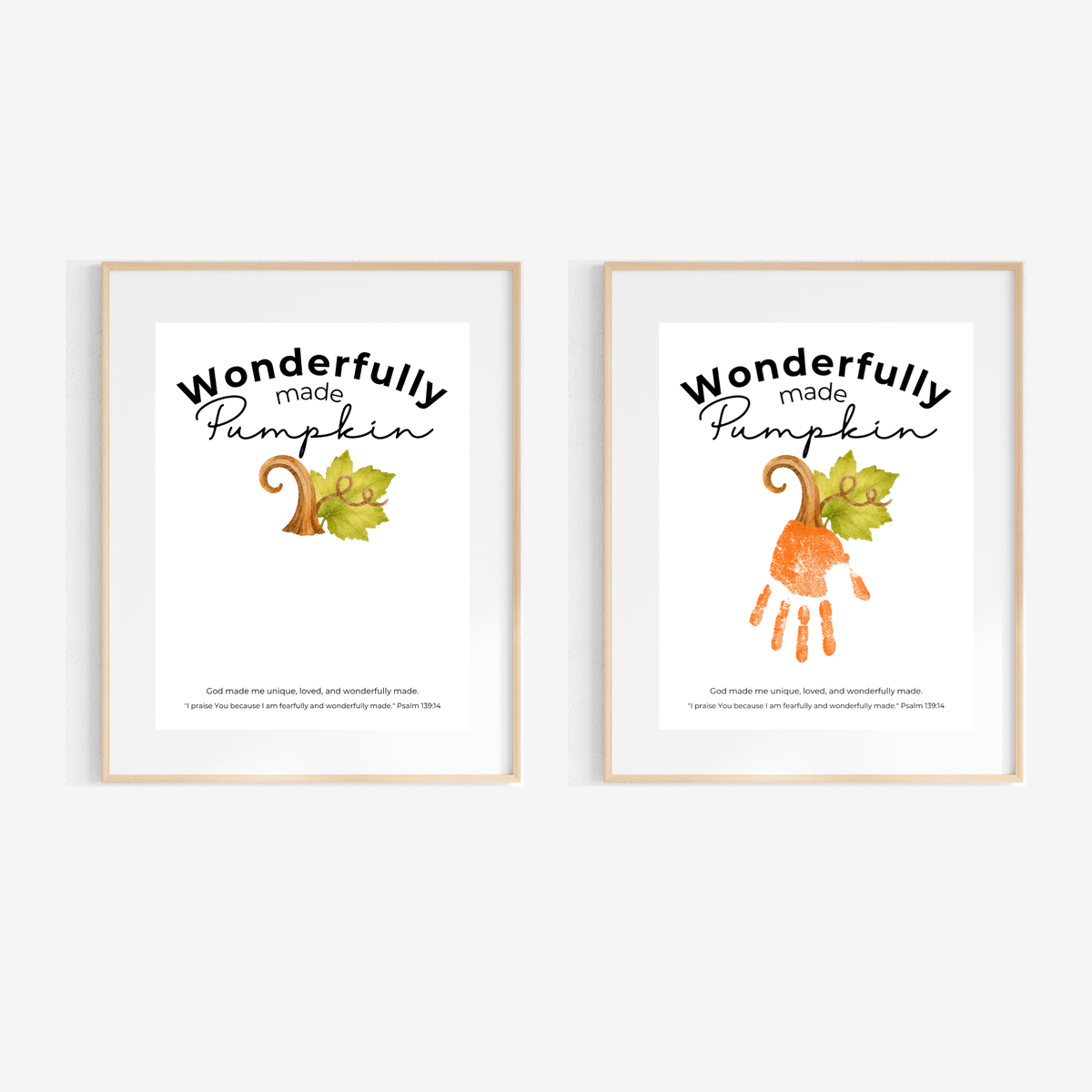 Wonderfully Made Handprint Pumpkin Craft Printable | Christian Fall Keepsake | Psalm 139:14 Preschool Autumn Activity