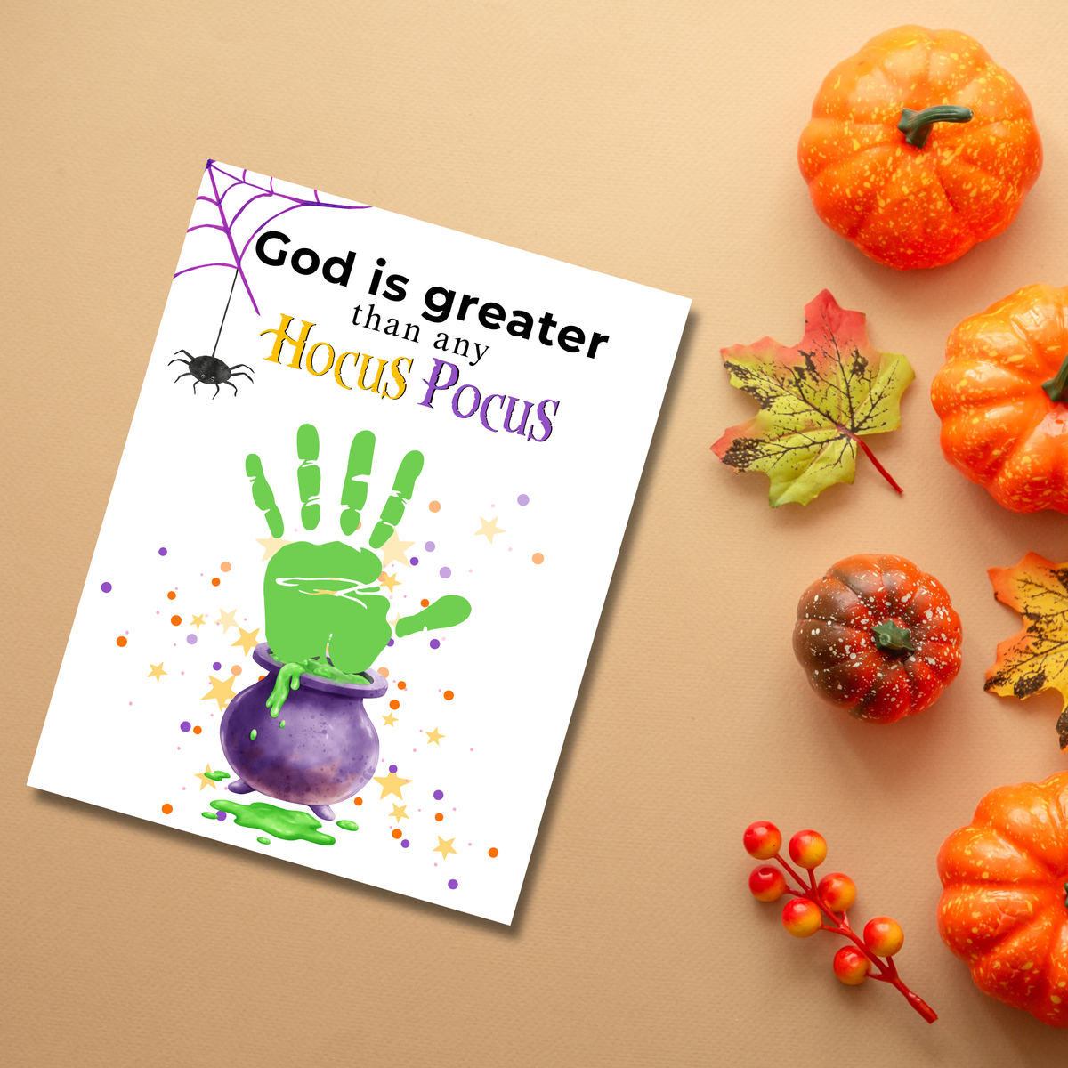 God Is Greater Than Any Hocus Pocus Halloween Handprint Craft | Christian Halloween Printable | Faith-Based Preschool Keepsake | Church Activity