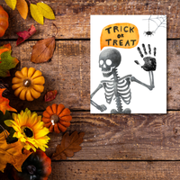 Trick or Treat Skeleton Handprint Craft Printable | Halloween Handprint Keepsake for Kids | Preschool Halloween Activity | Daycare & Classroom Craft