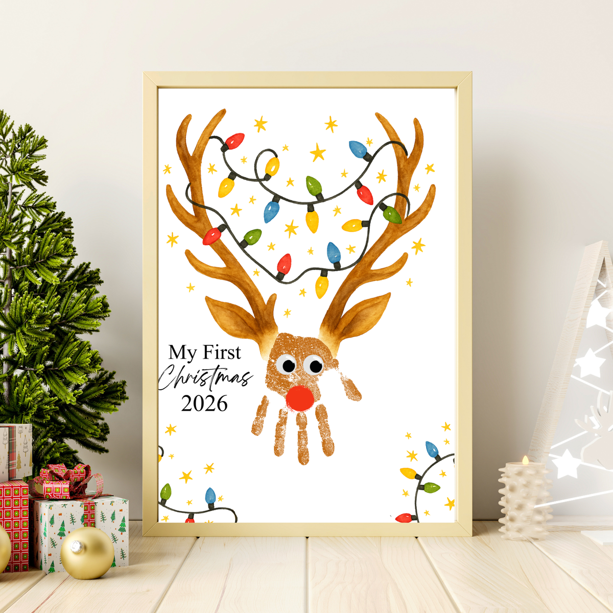 My First Christmas Reindeer Handprint Craft Printable | Baby's First Christmas Keepsake | Christmas Handprint Art | Reindeer Christmas Craft | Holiday Activity