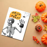 Trick or Treat Skeleton Handprint Craft Printable | Halloween Handprint Keepsake for Kids | Preschool Halloween Activity | Daycare & Classroom Craft