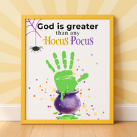 God Is Greater Than Any Hocus Pocus Halloween Handprint Craft | Christian Halloween Printable | Faith-Based Preschool Keepsake | Church Activity
