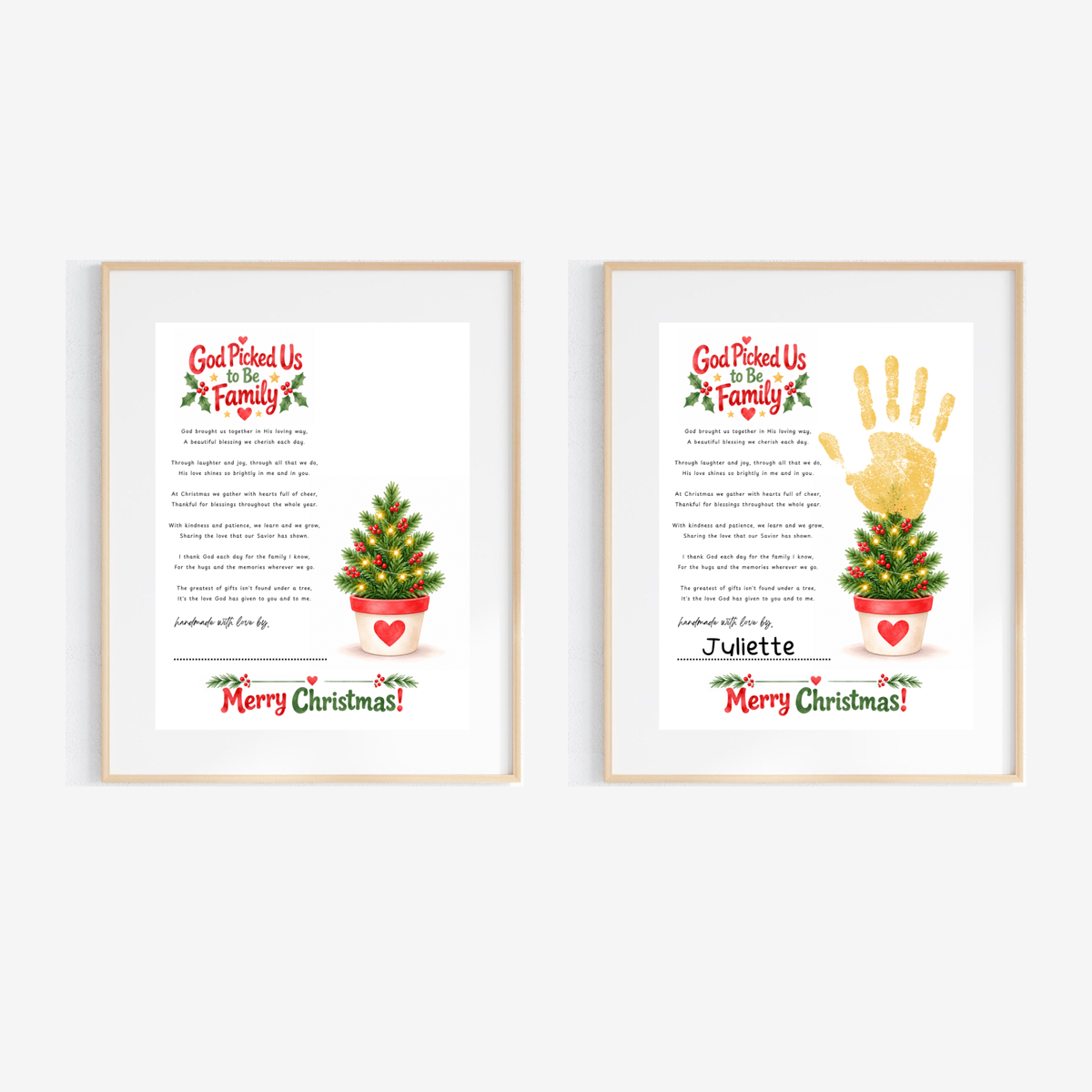 God Picked Us to Be Family Christmas Handprint Craft | Christian Family Keepsake Printable