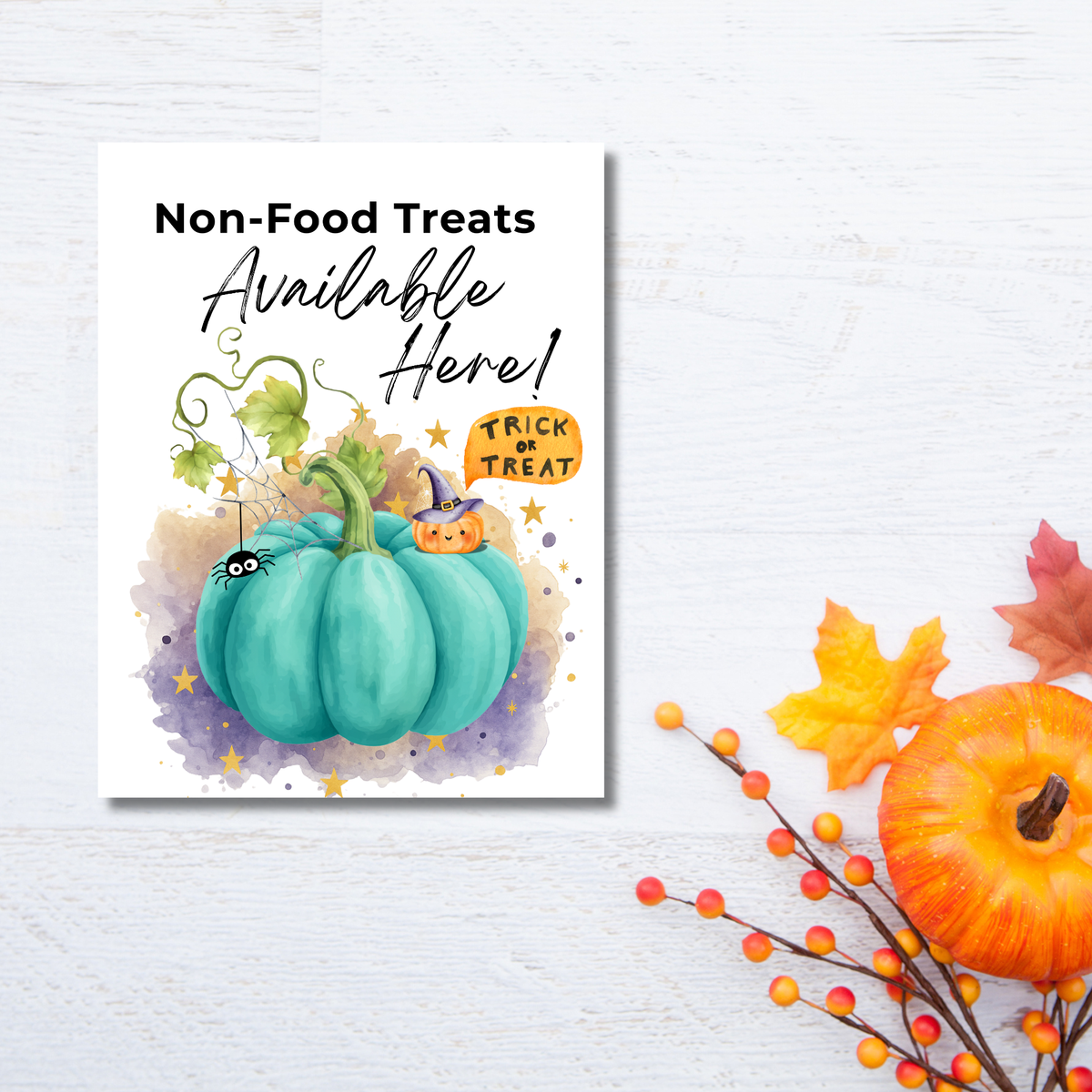 Halloween Allergy-Friendly Sign Printable Bundle | Teal Pumpkin Project Sign | Non Food Treats Sign | Allergy Safe Trick or Treat Printable