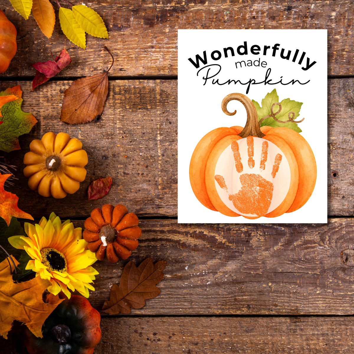 Christian Pumpkin Handprint Keepsake Printable | Wonderfully Made Fall Craft | Psalm 139:14 Preschool Pumpkin Activity
