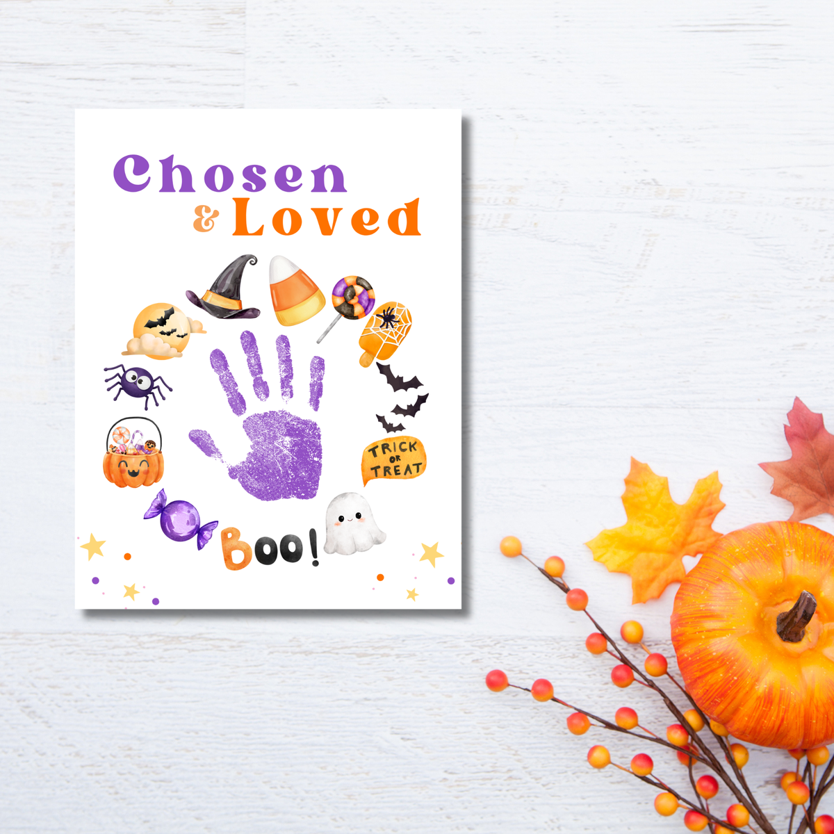 Chosen & Loved Halloween Handprint Craft Printable | Christian Halloween Keepsake | Faith-Based Preschool Craft | Sunday School Halloween Activity
