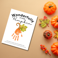Wonderfully Made Handprint Pumpkin Craft Printable | Christian Fall Keepsake | Psalm 139:14 Preschool Autumn Activity