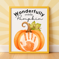 Christian Pumpkin Handprint Keepsake Printable | Wonderfully Made Fall Craft | Psalm 139:14 Preschool Pumpkin Activity
