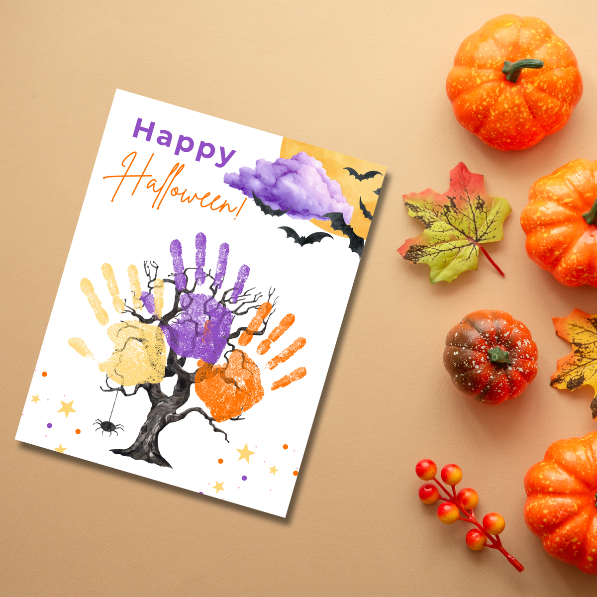 Happy Halloween Handprint Tree Craft Printable | Halloween Family Handprint Keepsake | Preschool Halloween Activity | Daycare & Classroom Fall Craft