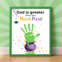 God Is Greater Than Any Hocus Pocus Halloween Handprint Craft | Christian Halloween Printable | Faith-Based Preschool Keepsake | Church Activity