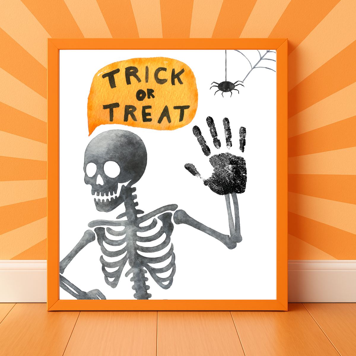 Trick or Treat Skeleton Handprint Craft Printable | Halloween Handprint Keepsake for Kids | Preschool Halloween Activity | Daycare & Classroom Craft