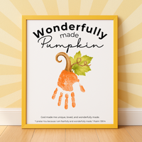 Wonderfully Made Handprint Pumpkin Craft Printable | Christian Fall Keepsake | Psalm 139:14 Preschool Autumn Activity
