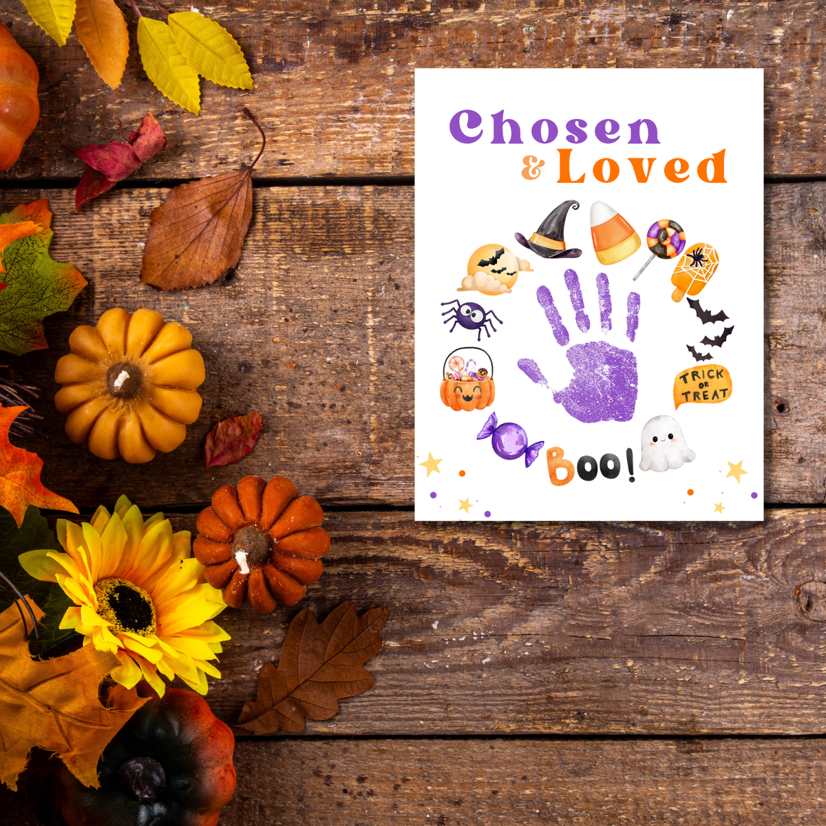 Chosen & Loved Halloween Handprint Craft Printable | Christian Halloween Keepsake | Faith-Based Preschool Craft | Sunday School Halloween Activity