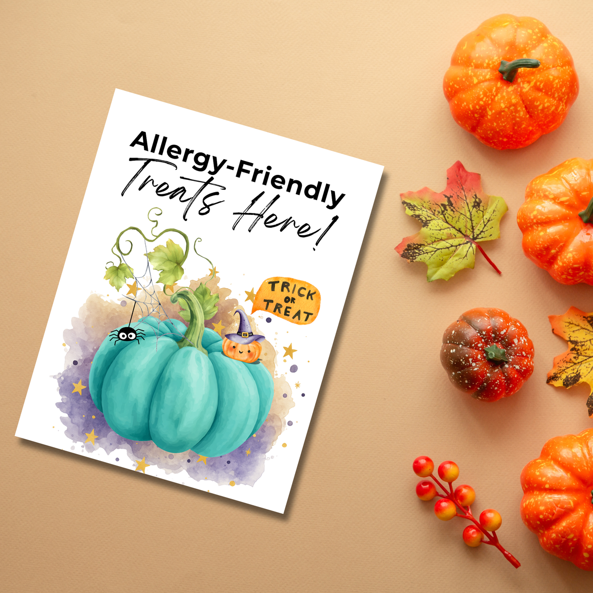 Halloween Allergy-Friendly Sign Printable Bundle | Teal Pumpkin Project Sign | Non Food Treats Sign | Allergy Safe Trick or Treat Printable