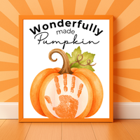 Christian Pumpkin Handprint Keepsake Printable | Wonderfully Made Fall Craft | Psalm 139:14 Preschool Pumpkin Activity
