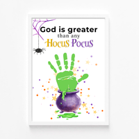 God Is Greater Than Any Hocus Pocus Halloween Handprint Craft | Christian Halloween Printable | Faith-Based Preschool Keepsake | Church Activity