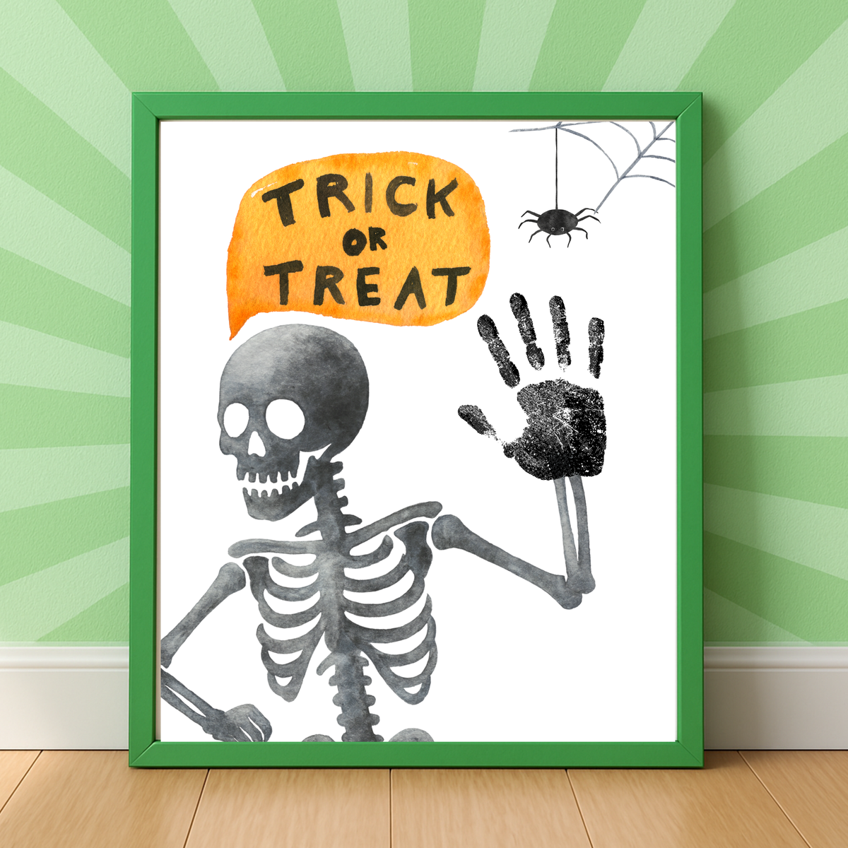 Trick or Treat Skeleton Handprint Craft Printable | Halloween Handprint Keepsake for Kids | Preschool Halloween Activity | Daycare & Classroom Craft