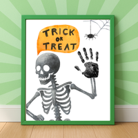 Trick or Treat Skeleton Handprint Craft Printable | Halloween Handprint Keepsake for Kids | Preschool Halloween Activity | Daycare & Classroom Craft