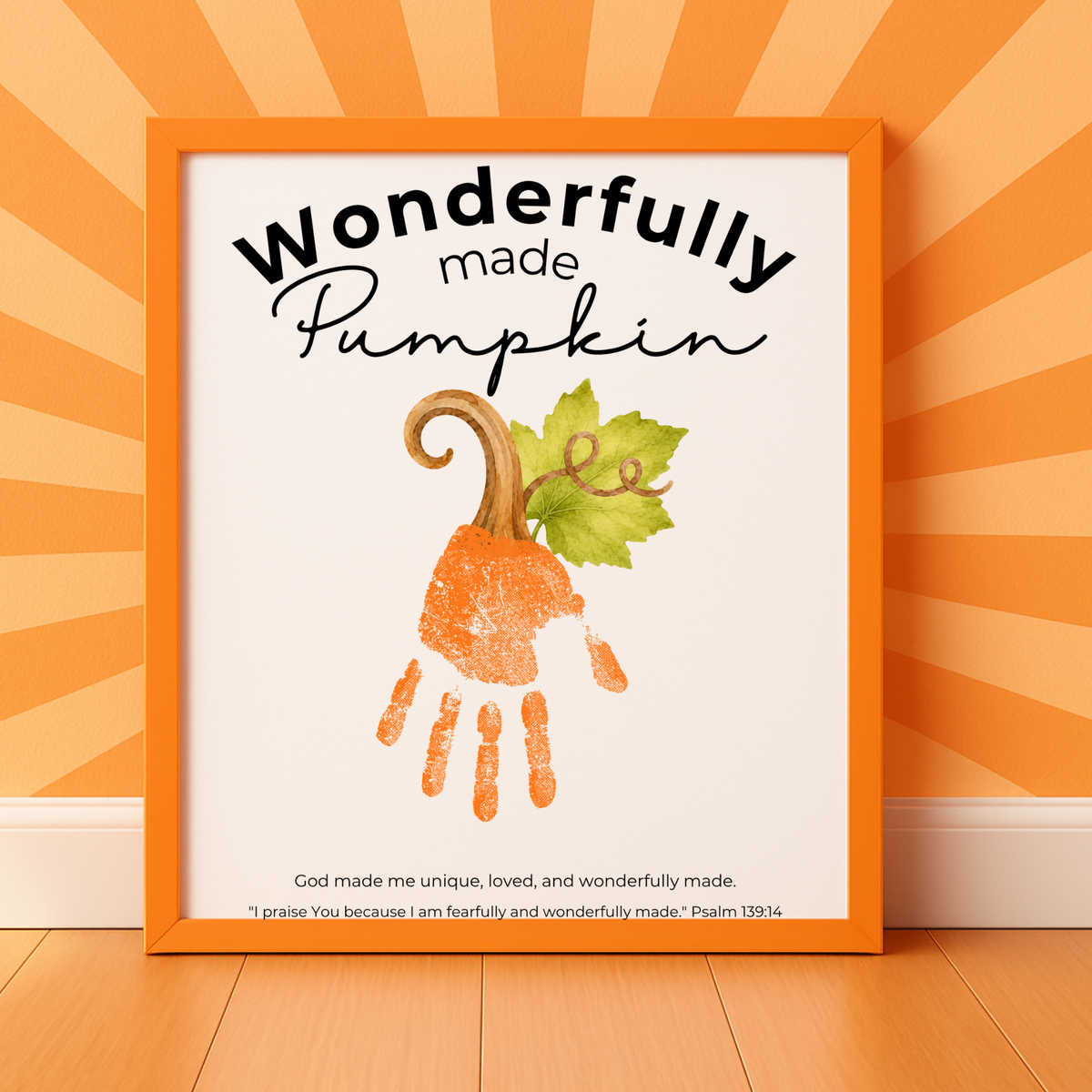 Wonderfully Made Handprint Pumpkin Craft Printable | Christian Fall Keepsake | Psalm 139:14 Preschool Autumn Activity