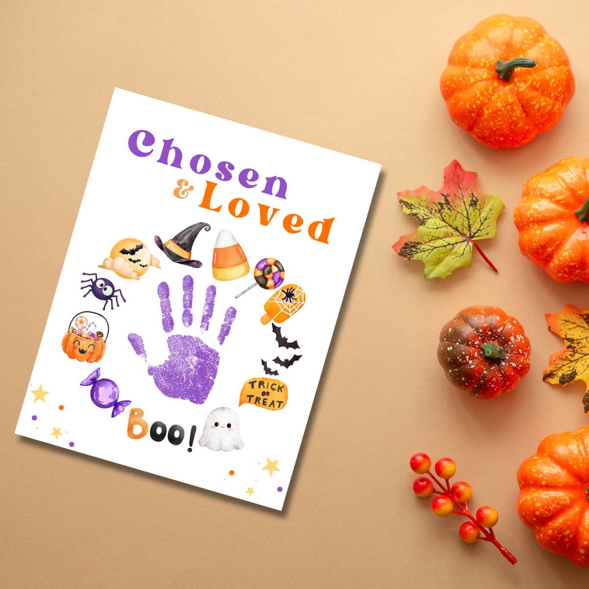 Chosen & Loved Halloween Handprint Craft Printable | Christian Halloween Keepsake | Faith-Based Preschool Craft | Sunday School Halloween Activity