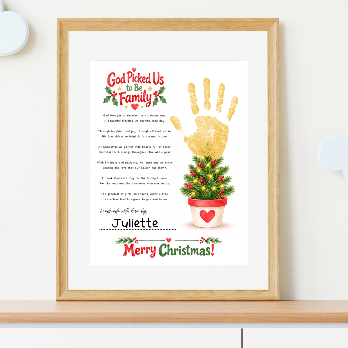 God Picked Us to Be Family Christmas Handprint Craft | Christian Family Keepsake Printable