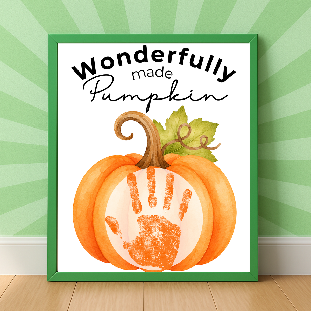 Christian Pumpkin Handprint Keepsake Printable | Wonderfully Made Fall Craft | Psalm 139:14 Preschool Pumpkin Activity