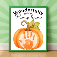 Christian Pumpkin Handprint Keepsake Printable | Wonderfully Made Fall Craft | Psalm 139:14 Preschool Pumpkin Activity