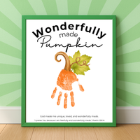 Wonderfully Made Handprint Pumpkin Craft Printable | Christian Fall Keepsake | Psalm 139:14 Preschool Autumn Activity