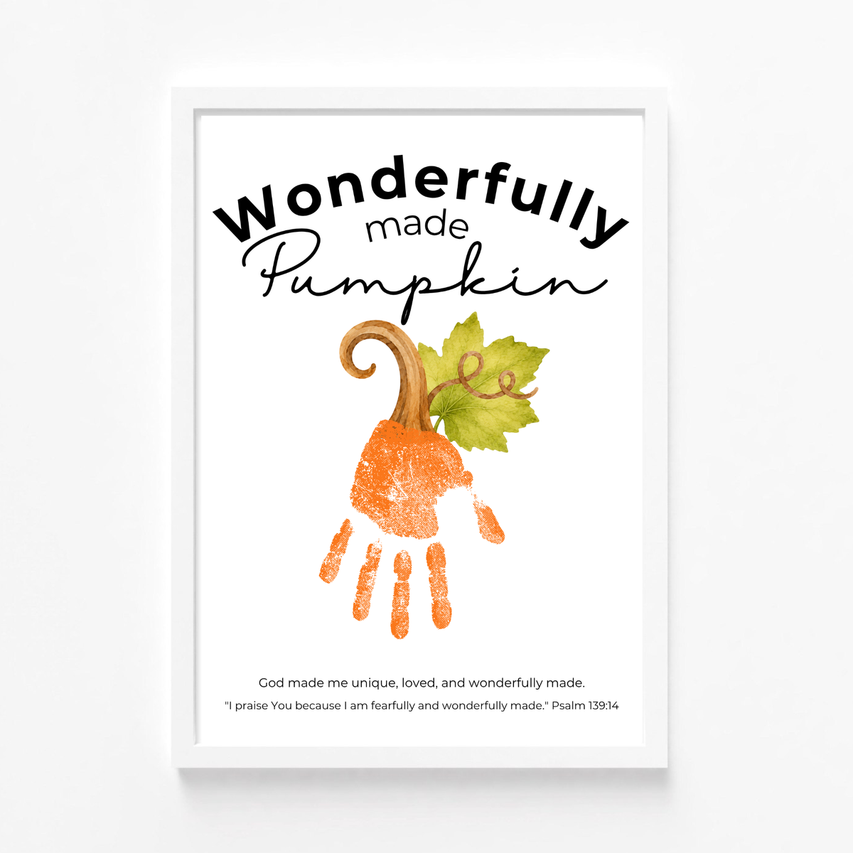 Wonderfully Made Handprint Pumpkin Craft Printable | Christian Fall Keepsake | Psalm 139:14 Preschool Autumn Activity