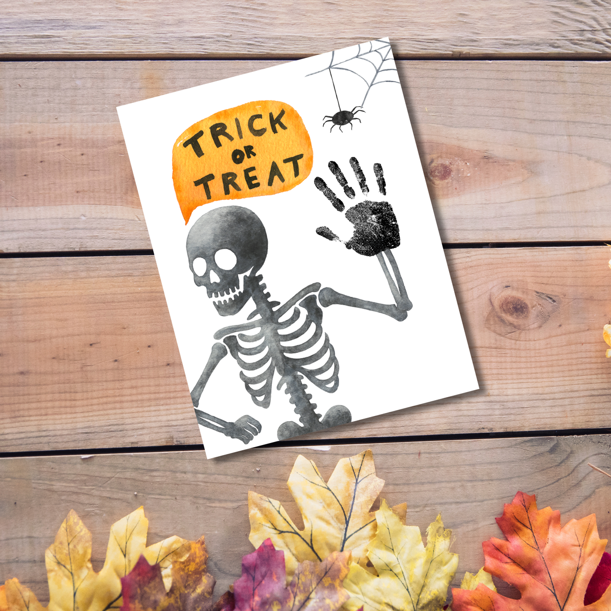 Trick or Treat Skeleton Handprint Craft Printable | Halloween Handprint Keepsake for Kids | Preschool Halloween Activity | Daycare & Classroom Craft