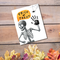 Trick or Treat Skeleton Handprint Craft Printable | Halloween Handprint Keepsake for Kids | Preschool Halloween Activity | Daycare & Classroom Craft