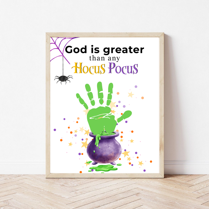 God Is Greater Than Any Hocus Pocus Halloween Handprint Craft | Christian Halloween Printable | Faith-Based Preschool Keepsake | Church Activity