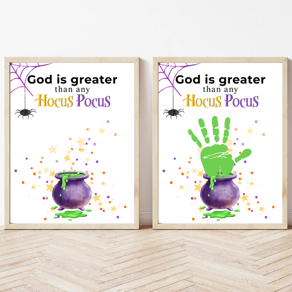 God Is Greater Than Any Hocus Pocus Halloween Handprint Craft | Christian Halloween Printable | Faith-Based Preschool Keepsake | Church Activity
